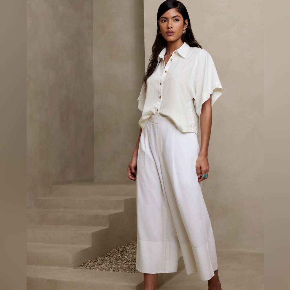 Banana Republic Wide Leg Linen Crop Pant L
